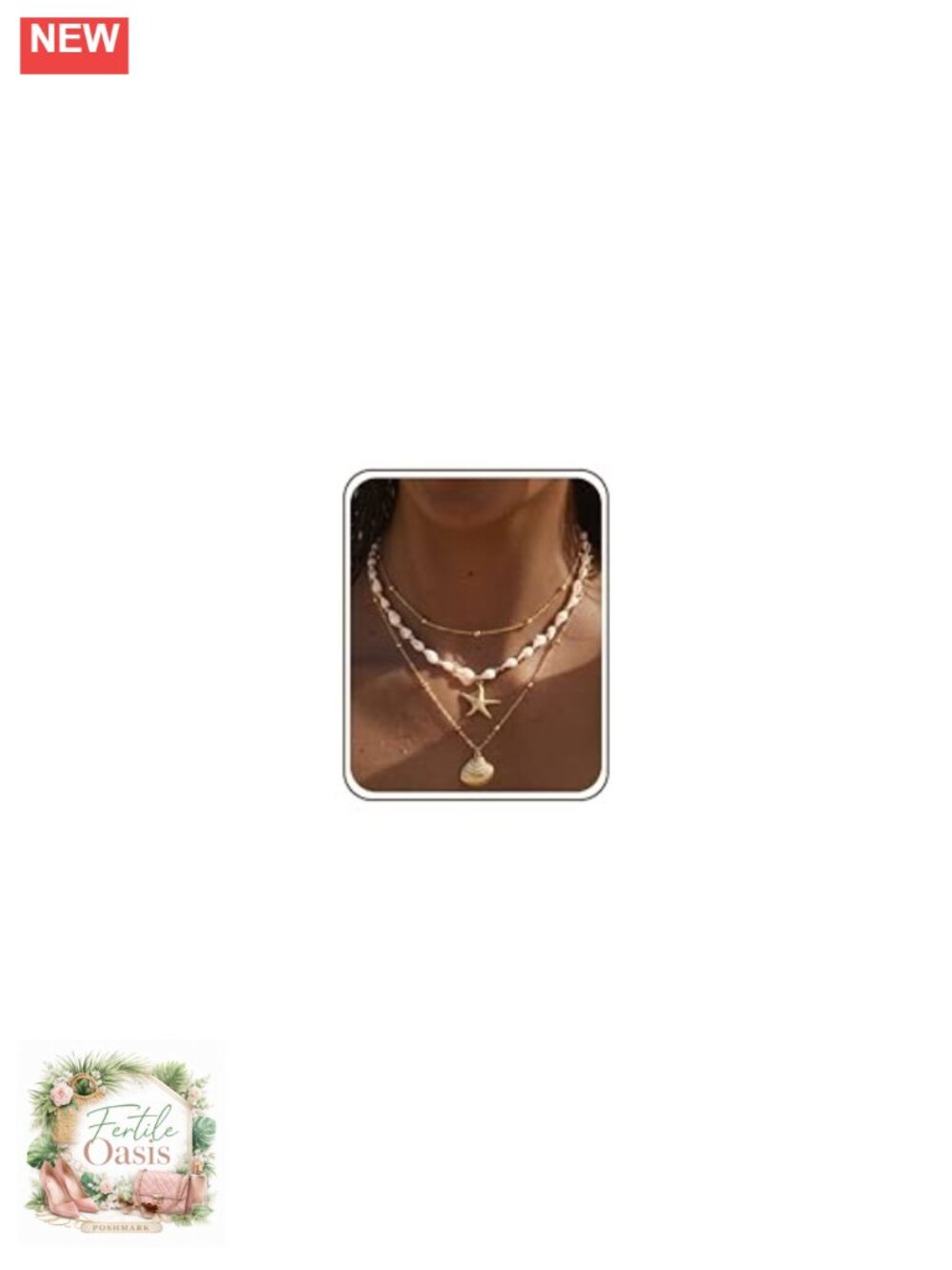 14K Gold Plated Shell Starfish Necklace Set for Women Dainty Layered Beach